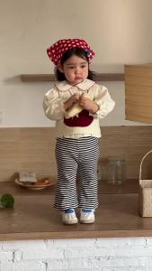 Baby spring-style doll shirt 2026 Korean-style childrens clothing girls spring outfit vest and striped pants set