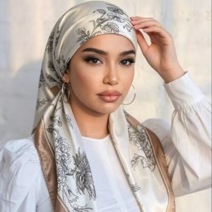 【NEW A 】New Muslim Satin Silk Instant Hijabs Scarf Printed Turban Thick Hijab Cap Night Cap Women Ramadan Elastic Satin Hair Bonnet Eid