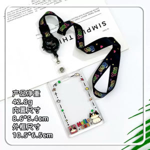【𝗥𝗲𝗮𝗱𝘆 𝗦𝘁𝗼𝗰𝗸】Anti-lost Transparent Retractable Cat Card Holder With Neck Strap Waterproof for Student ID Lanyard Card
