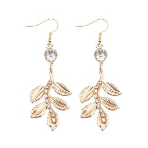 Hypoallergenically Baroque Drop Earrings Hanging Leaf with Rhinestones Comfort Fit For Sensitive Ears