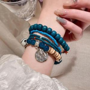 [fenggongshuode] 5pcs Bohemian Multi-Layer Rice Bead Bracelet Wings Pendant Elastic Rope Bracelet Ethnic Style Jewelry