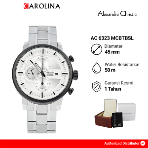 Jam Tangan Pria Alexandre Christie Chronograph AC 6323 MCBTBSL White Dial Stainless Steel Strap