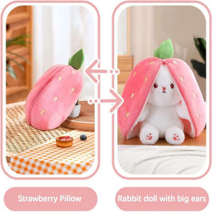 [Popular]Strawberry Rabbit 2-in-1 Plush Toy Nap Pillow Rabbit Cute Teddy Bear Childrens Birthday Gift