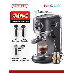 Cafelffe 4 ใน 1 เครื่อง Espresso เครื่องกาแฟแคปซูล 19 บาร์ เครื่องทำกาแฟเบียร้อน / เย็นพร้อมระบบไอน้ำนม เครื่อง Cappuccino & Latte มืออาชีพ