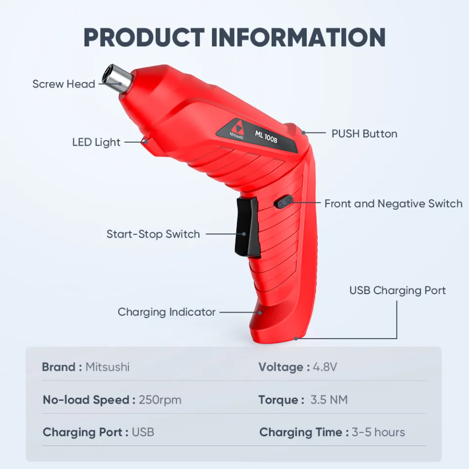Mitsushi ML100B Foldable Li-ion Cordless Screwdriver Tool Kit