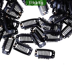 FUJIAS4 10 100 Toupee wig clips snap clips w rubber back hair extension black 9 teeth