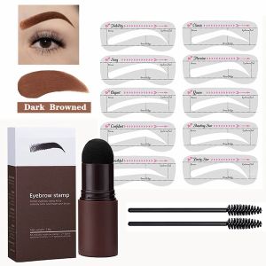 Eyebrow Stamp Stencil Kit Waterproof Lasting Hairline Shadow Powder With 10 Reusable Eyebrow Stencil