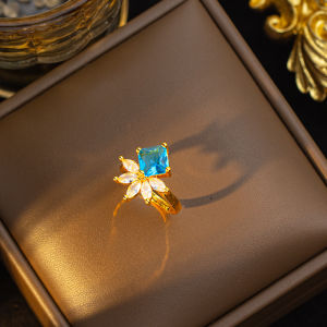 Fashion necklace pendant - Luxury and exclusive small-scale collar chain accessory 日韩新款铜镶锆蓝锆项链女耳钉戒指小众设计高级感时尚毛衣链饰品