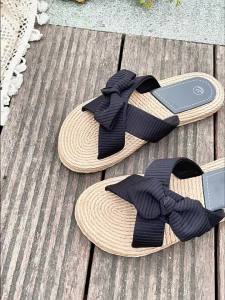 [Free Shipping] New Summer Handmade Waterproof Slip-Resistant Breathable Flat-Soled Slip-On Sandals With Cross Bow Design And Straw Weave