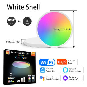 24W Smart Ceiling Light WiFi 85 265V RGB Ambient Lamp 12 Inch Flush Mount LED Fixture App Control Alexa Home Dimmable 3000K 6500K Modern Bedroom Living Room Tuya