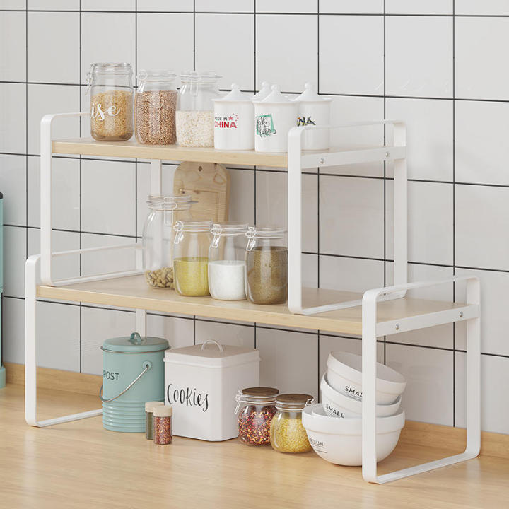 Kitchen Cabinet Counter Shelf Organizer Stackable Metal Shelf Pantry ...