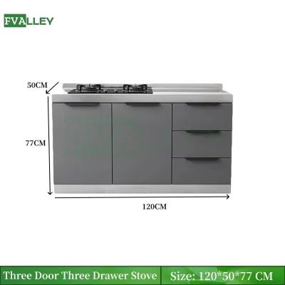 FVALLEY Stainless Steel Kitchen Cabinet Gas Stove Cabinet Sink Cabinet Combined Cupboards