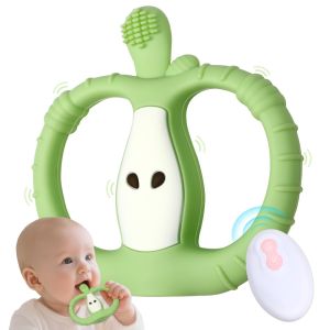 LUMIQLO Fruit Shape Vibrating Teether Food Grade Silicone with Remote Control Chewy Sensory Toy  Soft Baby Teether Toy for 6-12 months