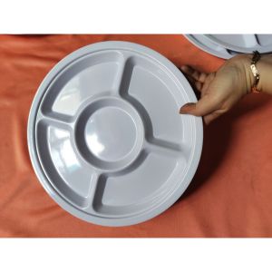 Khay tròn / đĩa tròn 5 phần nhựa Melamine KH 05 đường kính 30.0 cm màu trắng / đỏ / xanh