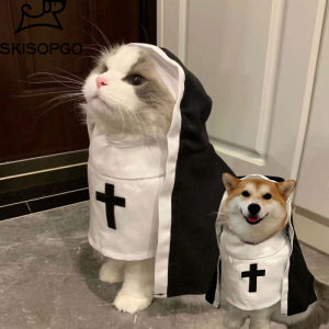 SKISOPGO COD เสื้อผ้าสัตว์เลี้ยง แม่ชี เสื้อผ้าแมว การตกแต่งการเปลี่ยนแปลงฮาโลวีน ชุดลูกสุนัขสัตว์เลี้ยงตลก