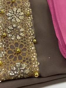 Jifang Women Fashion Plain Bubble Chiffon Shawl Gold Pearls Lace Sided Wedding Party Muslim Hijabs Shawls Malaysia Chiffon Hijab WJ216