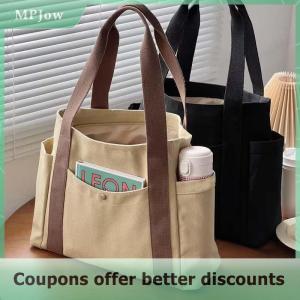 【MPJow】 Large Capacity Canvas Solid Letter Tote Bag Versatile Handbag For Commuter Work Student Class Underarm Womens Bag Shopping Bag