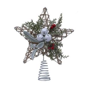 Christmas Tree Top Decoration Hollowed Iron Wire Star with Bells Embellishments For Indoor Holiday Party Decorations