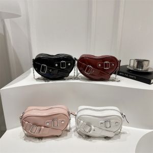 XINSU38 Y2k Heart Cross Bag Designer Buckle Heart Shoulder Bag Trendy Casual PU Leather Bag for Women