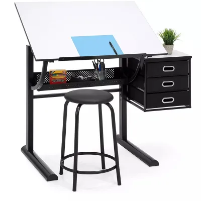 Drafting table with stool drawers and side table by Artist Loft