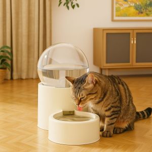 OUTOPEN Large Capacity Automatic Pet Feeder Plastic Neck Protection Pet Food Bowl Drinking Fountain Visual Window Food Water Container For Cats Dogs