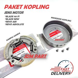 PAKET KOPLING 4 ITEM KAMPAS KOPLING + MANGKOK GANDA + KAMPAS GANDA  + KARET GANDA PAKETAN KOMPLIT REVO ABSOLUTE / ABS / BLADE NEW / REVO FI / BLADE 110 F1 PLAT / PLATE KUPLING KWB / KWW