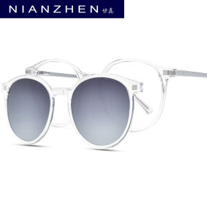 NIANZHEN TR90 Alloy Glasses Frame Men Round Magnet Clip Eyeglasses Gradient Polarized Sun Lens Women Ultralight Eyewear 2186