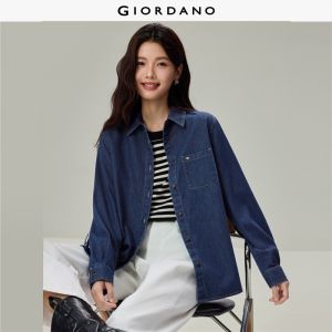 Giordano Beau Monde Women Metal tag single pocket long sleeve denim shirt Free Shipping 13346606