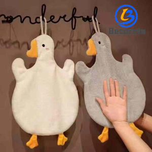 BECORATE Cartoon Duck Hand Towel Soft Plush Kitchen Water Absorbent Hand Towels Simple Cartoon Bathroom Hanging Towels Decor