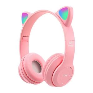 ZAY P47M Bluetooth 5.0 Headphone Extra Bass Headset Headphone Bluetooth Macaron Earphone Wireless With Mic Suara Stereo Headset Bando Kucing LED CAT Earphone Wireless