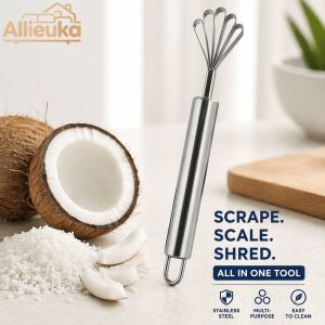 Allieuka Coconut Grater Scraper Stainless Steel Heavy Duty Anti Rust Rumah Tangga Kitchen Tool Coconut Meat Remover Fish Scaler