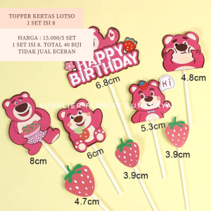 SFS - MINIATUR KUE TART LOTSO BERUANG PINK DEKORASI KUE ULANG TAHUN ULTAH BIRTHDAY BEAR PINK HADIAH ULANG TAHUN ANAK KECIL CAKE TOPPER HIASAN CAKE PAJANGAN LOTSO BERUANG MERAH