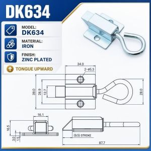 K10SEQ Mạ kẽm Khóa lò xo DK634 Chịu tải nặng Khóa chốt dạng vòng Đáng tin cậy Bền bỉ Bu lông lò xo tủ Nội các
