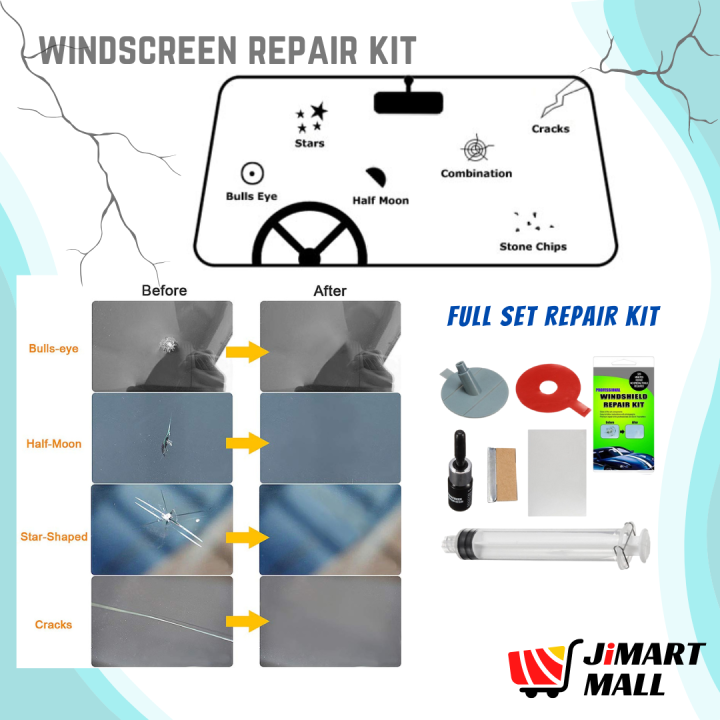 WINDSCREEN GLASS REPAIR KIT FULL SET Tools Car Home Window Crack
