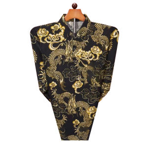TAILOR 现货男唐装Printed Dragon Robe Coat China-chic Modified Button Top Mens New Year Chinese Style Clothes