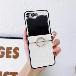 Z Flip 6 Case Fashion Lichee Pattern PU Leather Ring Holder Case for Samsung Galaxy Z Flip 6 5 4 3 ZFlip 6 Flip6 Hinge Cover