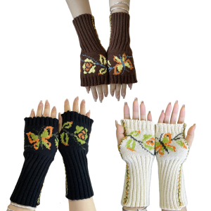 2lots Fashionable Bowknot Knitted Gloves Soft Polyester Mittens Elastics Gloves for Cold Weather