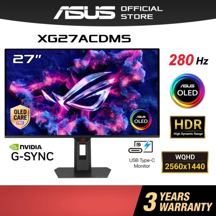ASUS XG27ACDMS 27" ROG Strix OLED Gaming Monitor QHD 280Hz G-Sync Compatible QD-OLED HDR 400 True Black