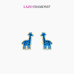 LAZO DIAMOND Little V.I.P Blue Alexa Giraffe Stud Earrings in 375/9K Yellow Gold