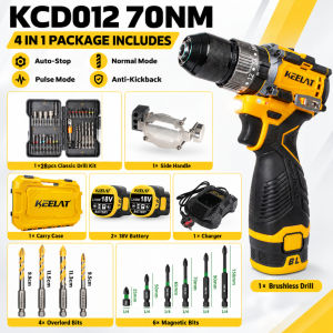 KEELAT KCD012 Smart 4IN1 Cordless Drill 18V Brushless 70Nm Heavy Duty Hammer Drill Batteri 2-Speed 20 Torque 10mm Chuck