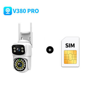 V380 Pro Dual‑Lens 1080P Outdoor 4G Cellular CCTV PTZ Camera 355° Pan 90° Tilt Smart Siren Light Alarm Color Night Vision Two‑Way Talk TF Card Recording for House Farm Construction Site