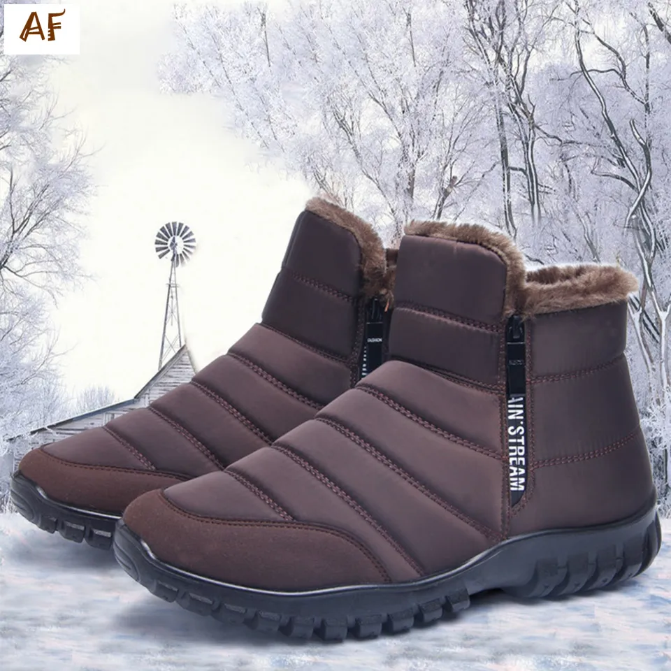 AF Men's Waterproof Zipper Snow Boots Leisure Winter Warm Shoes Suitable  for Walking Shopping