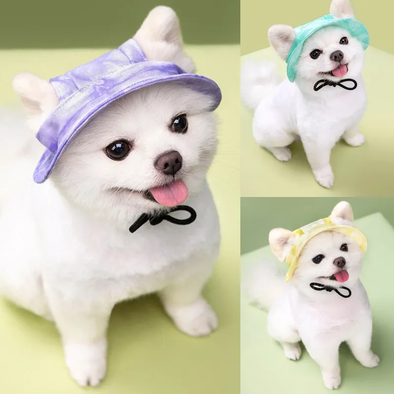 Pet Hat with Ear Holes Adjustable Outdoor Cat Dog Sun Hat for