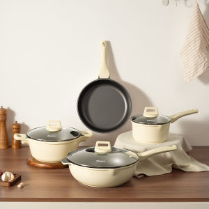 Simplus 7Pcs Cookware Set Ultra Titanium Non-Stick  Frying Pan Scratch-Resistant Durable Die-Cast Aluminum 26cm Frying Pan 30cm Wok 24cm Stockpot 18cm Saucepan