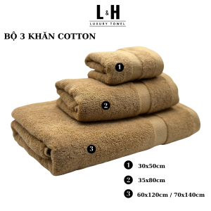 Bộ 3 khăn Kokoya tắm mặt gội BASIC với sợi bông cotton dày thấm hút tốt không đổ lông không ra màu