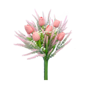 Color Artificial Flower Bouquet Lavender Tulips Mixed 13Inch Silk Floral Decoration For Table Centerpieces