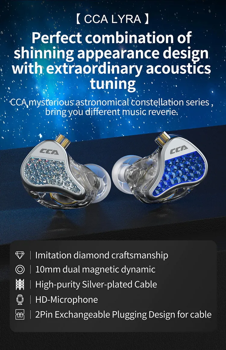 CCA LYRA In-Ear Headphones หูฟังอินเอียร์ IEMs ไดรเวอร์ Dynamic เสียงดี - มีสีให้เลือก 3 เครื่องดนตรี, จำหน่ายเครื่องดนตรี, ขายเครื่องดนตรี, อุปกรณ์ดนตรี