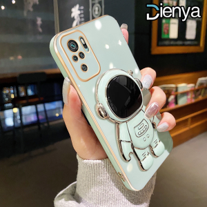 DIENYA Casing Ponsel untuk Xiaomi Redmi Note 10 4G Note 10s Note 10 Pro Max POCO M5 POCO M5s Case pelindung HP kartun astronot lipat dudukan ponsel Casing ponsel lensa penuh pelindung Kesing silikon kreatif Softcase
