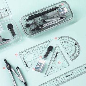 PYA94 8Pcs/Set Portable Drawing Compass Ruler Kit Precise Multifunctional Geometry Compass Set Drawing Accessories Protractor Math Measuring Tool Student Drawing