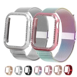 2-in-1 Set Bling Case+Strap for Apple Watch Ultra 8 7 SE 6 5 4 49mm 41mm 45mm 44mm 40mm Stainless Steel Milanese Loop for i Watch 3 2 1 42mm 38mm